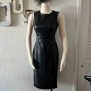 NWT Calvin Klein Black Faux Leather Sheath Dress